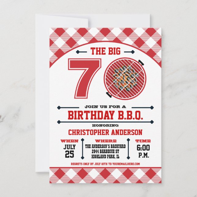 Convite para Barbecue de 70 Birthday (Frente)