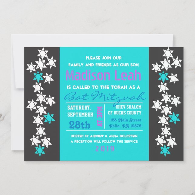 Convite para Bat Mitzvah, Bar de CRIAÇÃO (Frente)