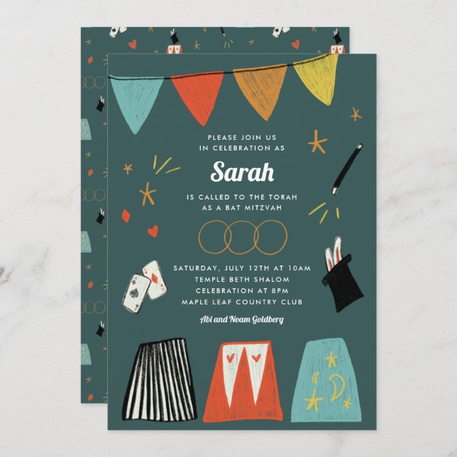 Convite para Bat Mitzvah, Bar do Teal Magic Show (Frente/Verso)