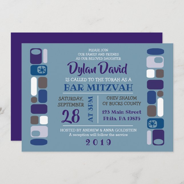 Convite para Bat Mitzvah, Bar MOD (Frente/Verso)