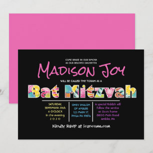 Convite para Bat Mitzvah, cor-de-rosa, da Universi