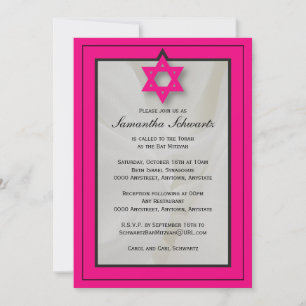 Convite para Bat Mitzvah, Tecido Elegante rosa