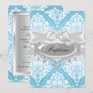 Convite para Batismo Arco Azul Damask