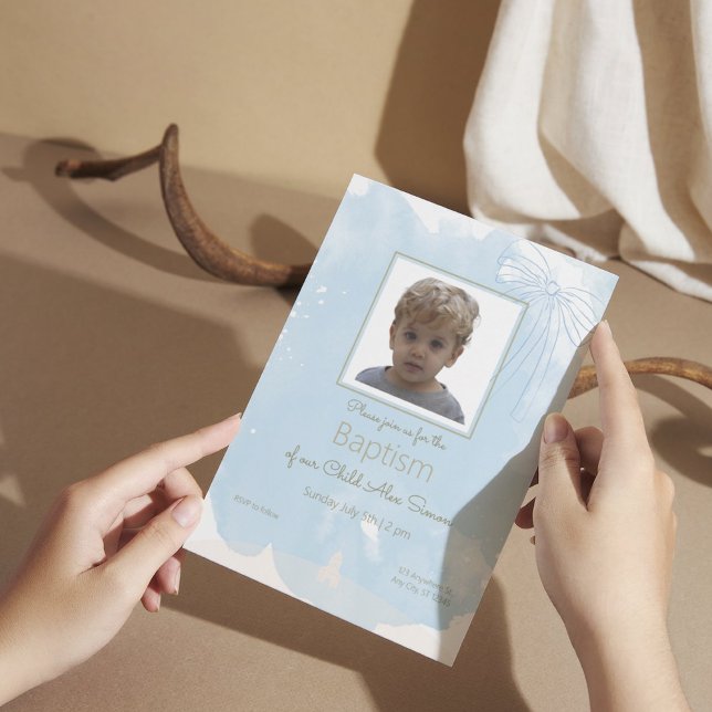 Convite para Batismo Azul Suave com Destaques Dour (1)