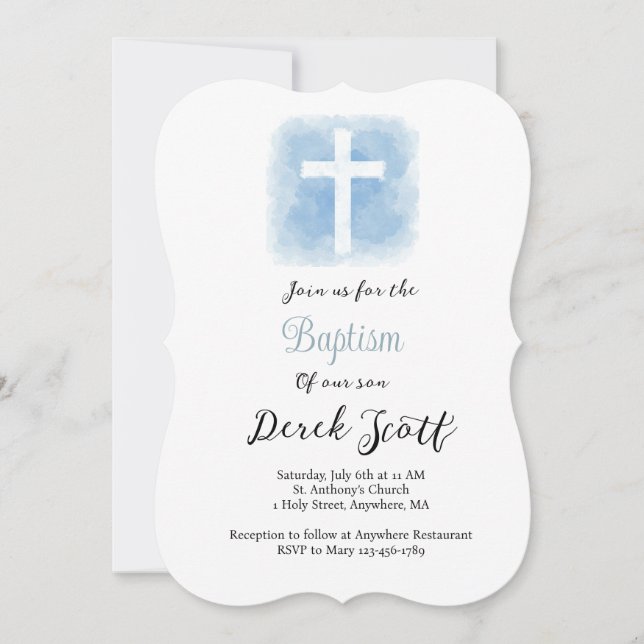 Convite para Batismo Blue and White Boy (Frente)
