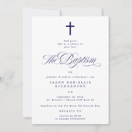 Convite para Batismo Blue Elegant Cross Boy
