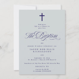 Convite para Batismo Blue Elegant Cross Boy