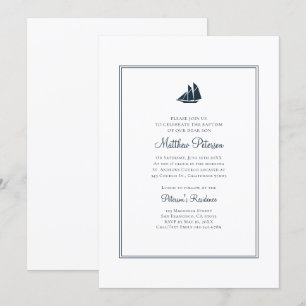 Convite para Batismo Clássico e Simples de Marinho