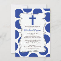 Convite para Batismo Cruzado de Bolinhas Azuis