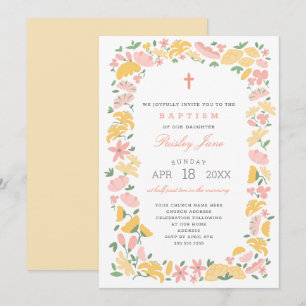 Convite para batismo da menina Floral Wreath