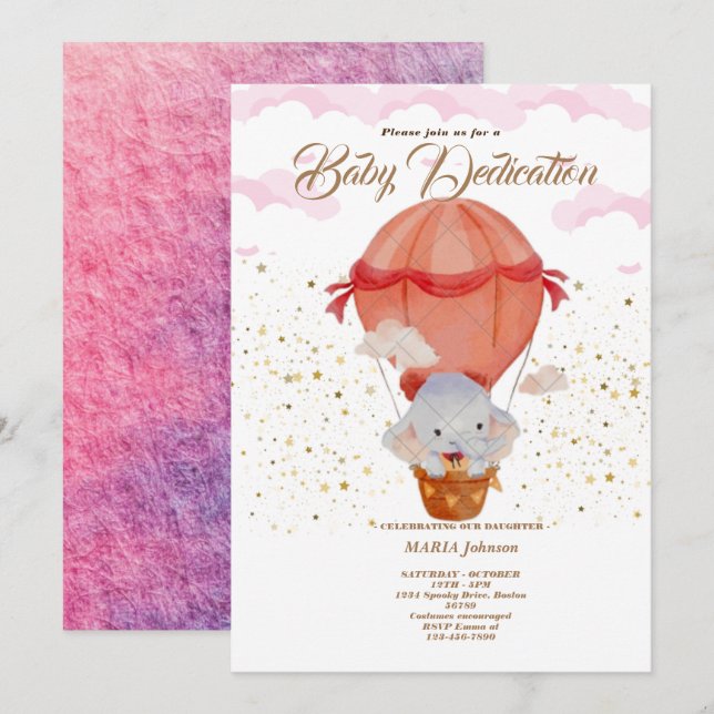 Convite para batismo de animais fofos em balão de  (Frente/Verso)