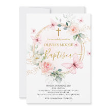 Convite para Batismo de Borboleta Floral Meadow