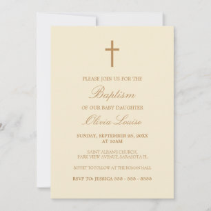 Convite para Batismo de Creme Elegante de Script B