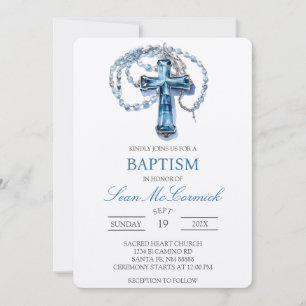 Convite para Batismo de Crucifixo Azul