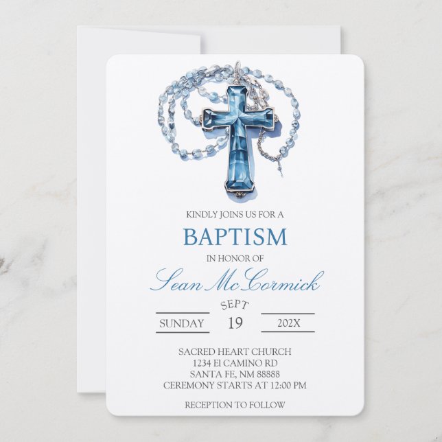 Convite para Batismo de Crucifixo Azul (Frente)
