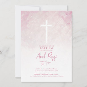 Convite para Batismo de Garota de Aquarela Rosa Pa
