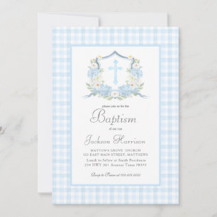 Convite para Batismo de Gingham Azul, Batismo Meni