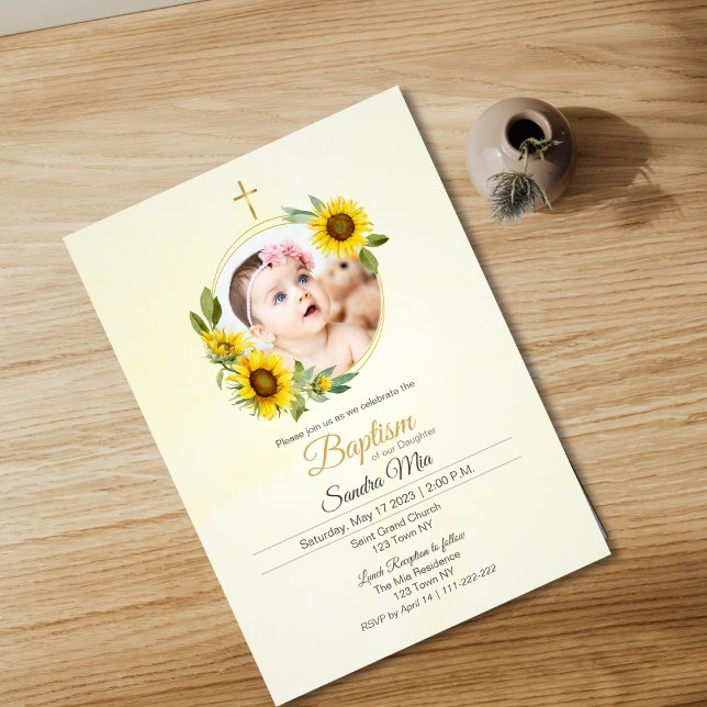 Convite para Batismo de Jardim de Girassol (Sunflower Garden Baptism Invitation)