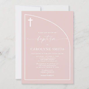 Convite para Batismo de Semi Arch Rosa Moderno