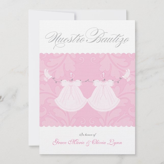Convite para Batismo Elegante| Nuestro Bautizo (Frente)