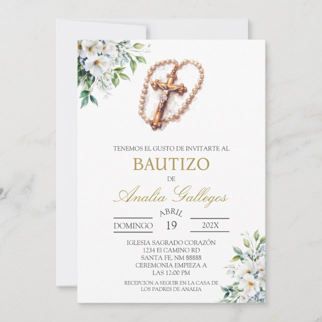Convite para batismo espanhol em crucifixo (Frente)