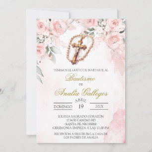 Convite para batismo espanhol em crucifixo