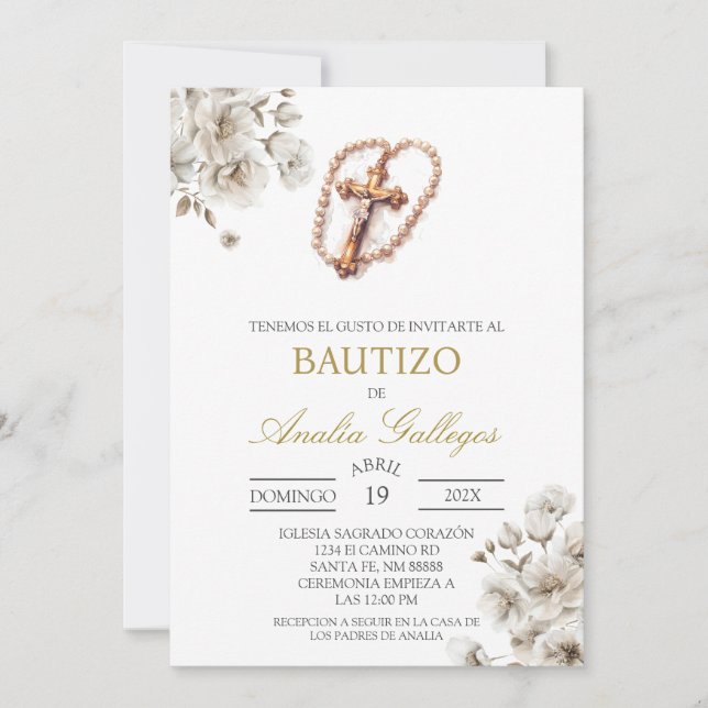 Convite para batismo espanhol em crucifixo (Frente)