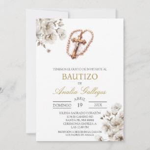 Convite para batismo espanhol em crucifixo