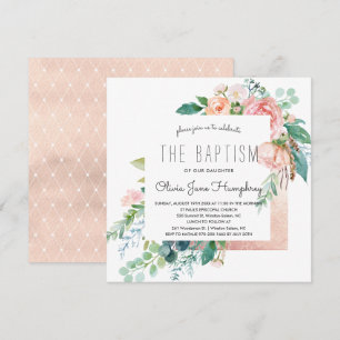 Convite para Batismo Floral Blushing Summer