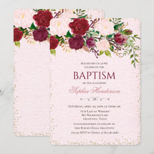 Convite para Batismo Floral de Aquarela