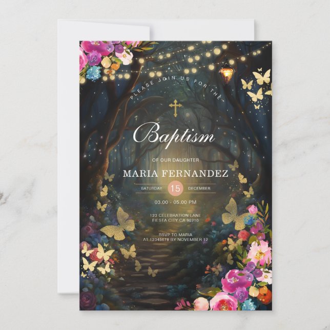 Convite para Batismo Floral de Floresta Magna (Frente)