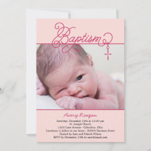 Convite para Batismo Fotográfico Cruzado - Rosa