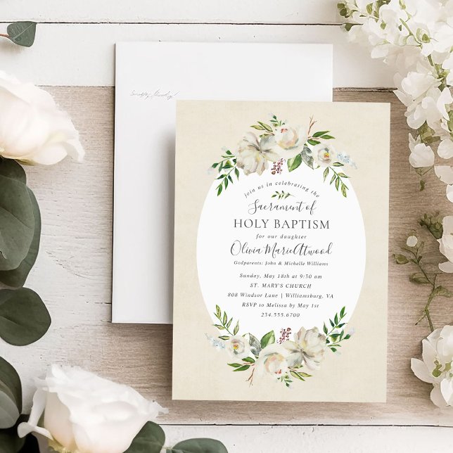 Convite para Batismo Gilded Blooms (Criador carregado)