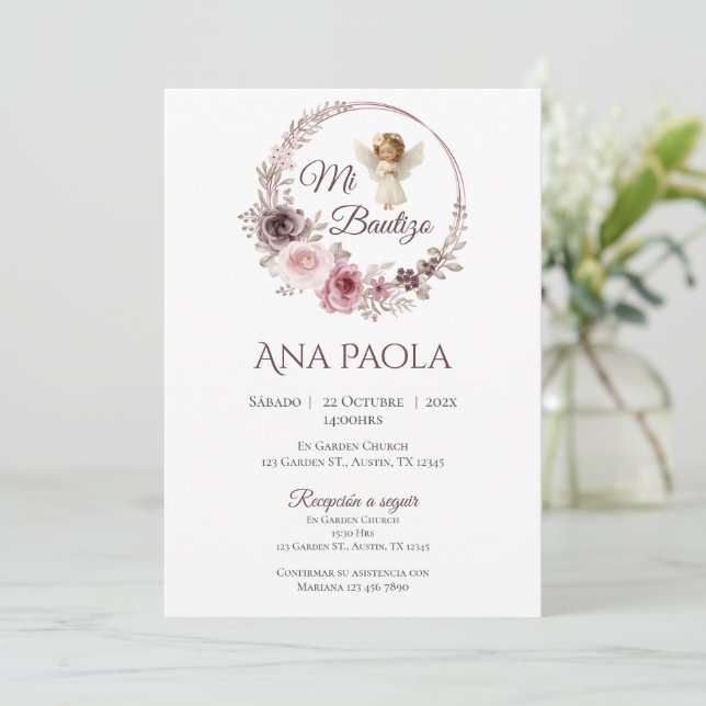 Convite para Batismo Menina no Boho Espanhol (Em pé/Frente)