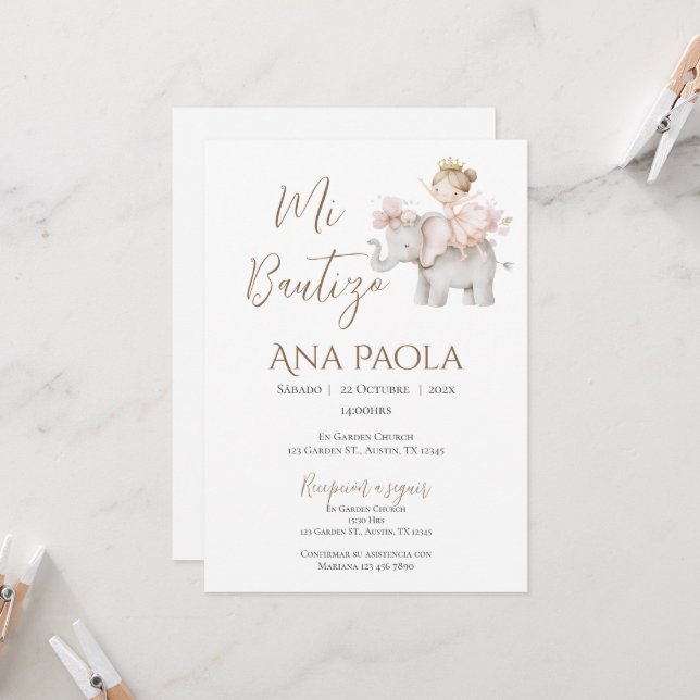 Convite para Batismo Menina no Boho Espanhol (Frente/Verso In Situ)