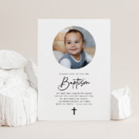 Convite para Batismo Minimalista com Foto Redonda