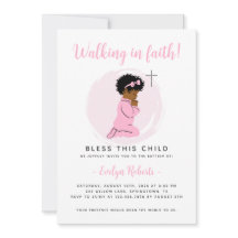 Convite para Batismo Rosa - Garota Negra Oradora