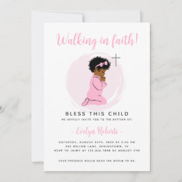 Convite para Batismo Rosa - Garota Negra Oradora
