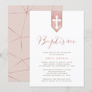 Convite para Batismo Rosa Rosa Rosa Brilhante