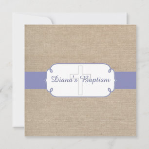 Convite para Batismo Rústico Roxo Beige Burlap
