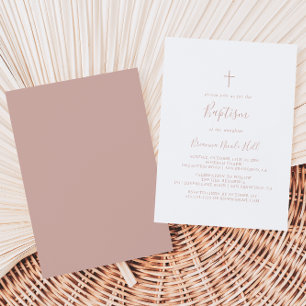 Convite para Batismo Simples e rosa Dourado