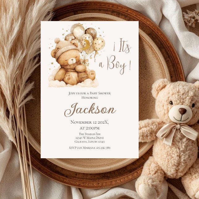 Convite para Bear Chá de fraldas Boy (Criador carregado)