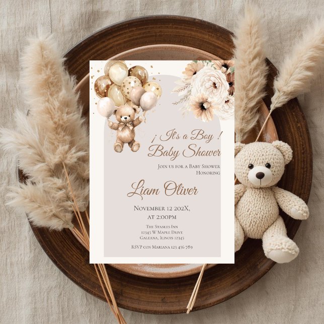 Convite para Bear Chá de fraldas Boy (Criador carregado)