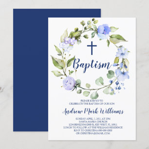 Convite para Bebê-Bebê Blue Wreath
