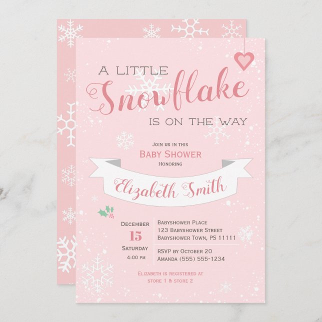 Convite para bebê bebê com fenda de neve (Frente/Verso)
