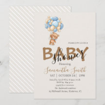 Convite Para Bebê De Balões Castanhos