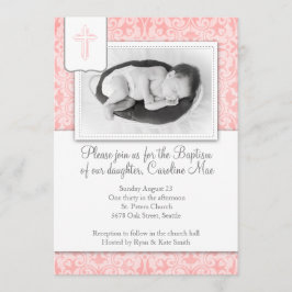 Convite para bebê de Damask rosa