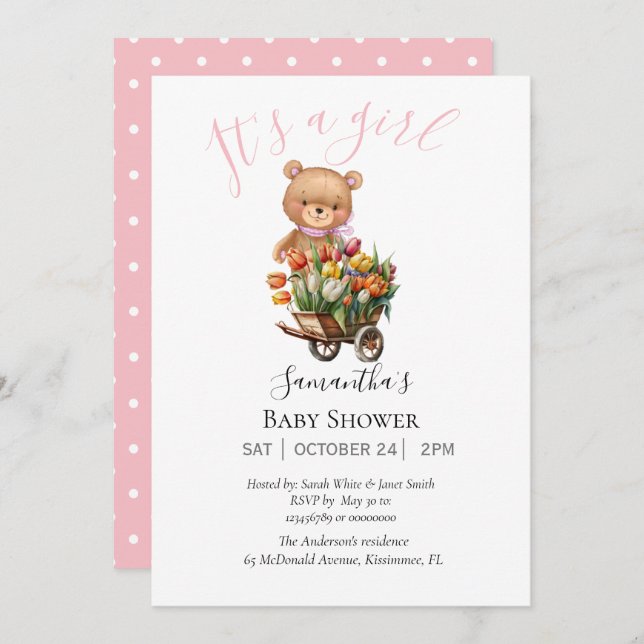 convite para bebê teddy urso (Frente/Verso)