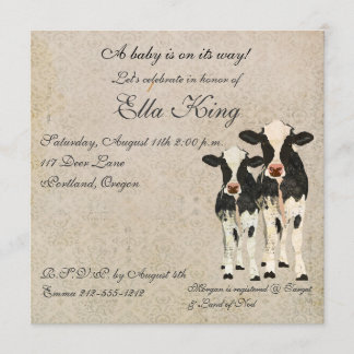 Convite Para Bebês De Vacas De Onyx E Ivory