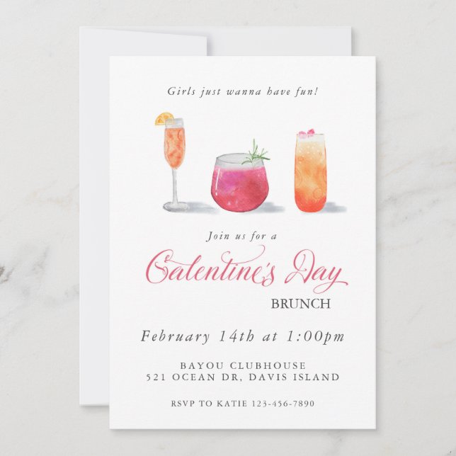 Convite para Bebidas Por Aquarela de Galentine (Frente)